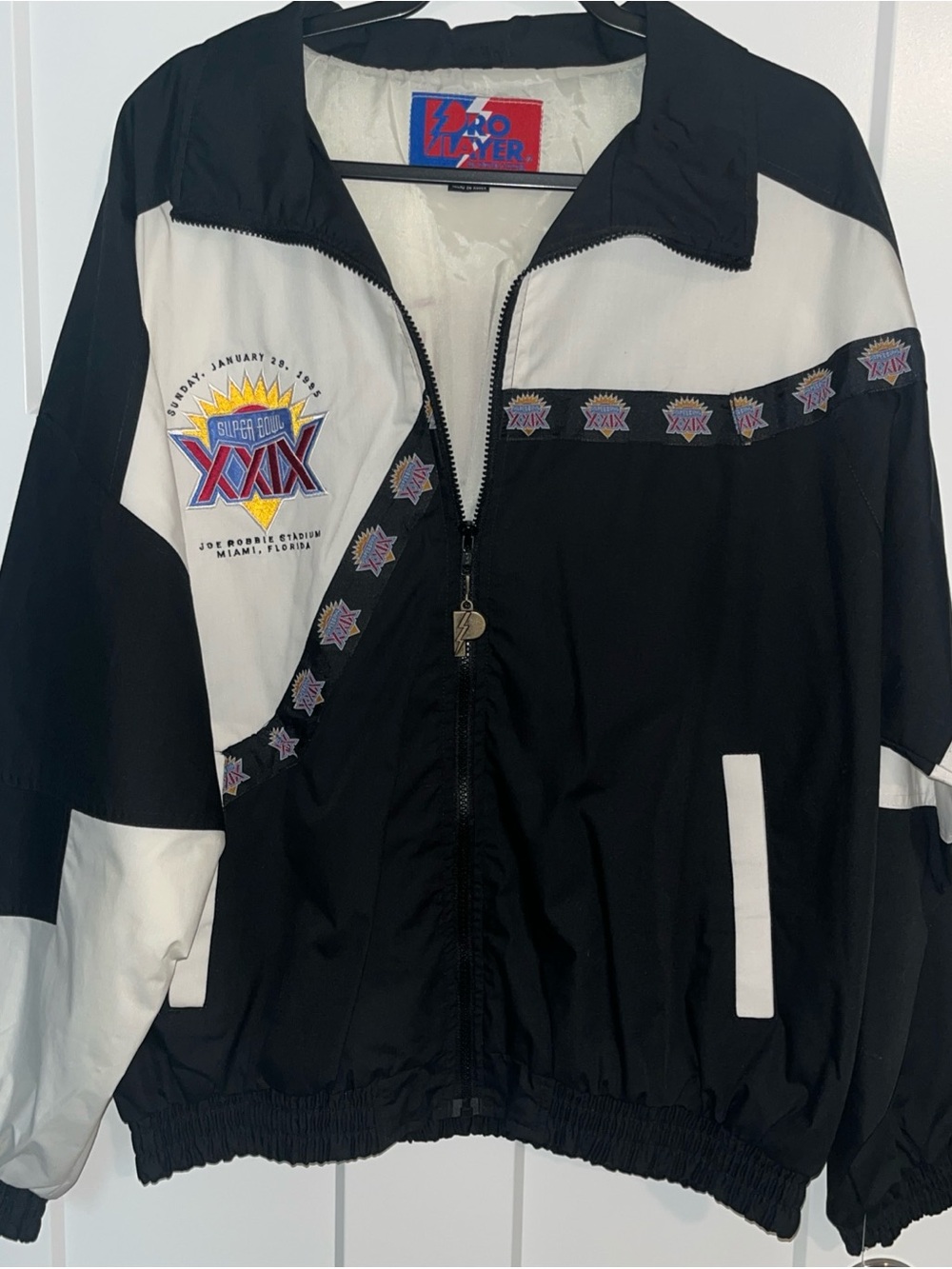 NWT 1995 Pro Player Black & White Super Bowl XXIX Bomber Jacket